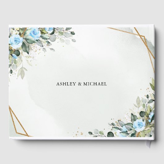 淡青エレガント花ユーカリ金ゴールド結婚ズ ゲストブック (裏面)