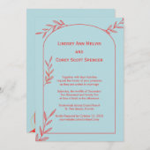 淡青モダンと珊瑚葉結婚の 招待状 (正面/裏面)