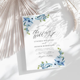 淡青水色フローラ結婚式招待状 招待状