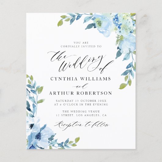 淡青水色花結婚式招待状 (正面)