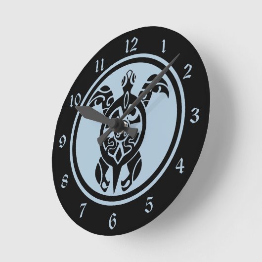 淡青色との黒の種族のスタイルのウミガメ ラウンド壁時計 (傾斜)
