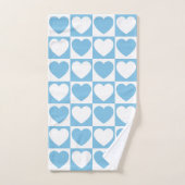 淡青色と白のパター市松模様にン(ハート付き) バスタオルセット (ハンドタオル)