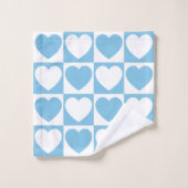 淡青色と白のパター市松模様にン(ハート付き) バスタオルセット (ウォッシュタオル)