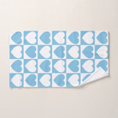 淡青色と白のパター市松模様にン(ハート付き) バスタオルセット (ハンドタオル)