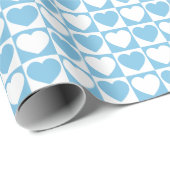 淡青色と白のパター市松模様にン(ハート付き) ラッピングペーパー (ロールコーナー)
