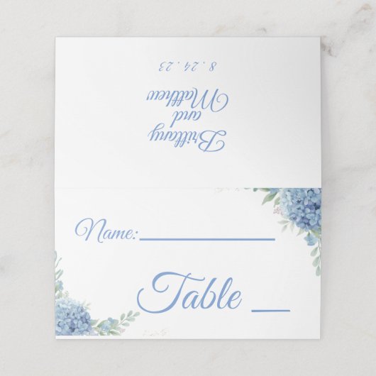 淡青色と白の結婚座席表 プレイスカード (外部開封)