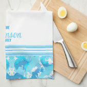 淡青色と白色の抽象芸術ストライプの(&name) キッチンタオル (四つ折り)