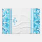 淡青色と白色の抽象芸術ストライプの(&name) キッチンタオル (横)