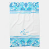 淡青色と白色の抽象芸術ストライプの(&name) キッチンタオル (縦)