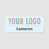 淡青色の名前タグピン、角が丸いロゴ 名札 (正面)