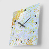 淡青色の水彩及び金ゴールドフォイル紙吹雪 スクエア壁時計 (傾斜)