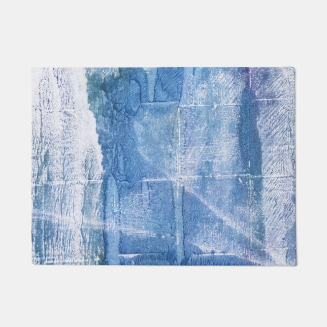 淡青色の水彩画 ドアマット (正面)