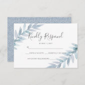 淡青色の水色葉のRSVPカード 出欠カード (正面/裏面)