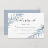 淡青色の水色葉のRSVPカード 出欠カード (正面/裏面)