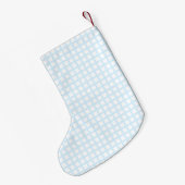 淡青色の白い四角形のグリッドパターン スモールクリスマスストッキング (裏面 (吊り時))
