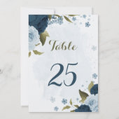 淡青色ネイビーフラワーテーブルナンバーカード 招待状 (裏面)
