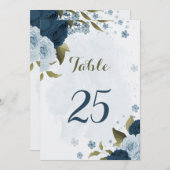 淡青色ネイビーフラワーテーブルナンバーカード 招待状 (正面/裏面)