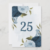 淡青色ネイビーフラワーテーブルナンバーカード 招待状 (裏面)