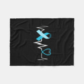 淡青色リボン水頭症認識度 フリースブランケット (正面(横))