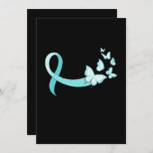 淡青色リボン蝶がん認識度 招待状 (正面/裏面)