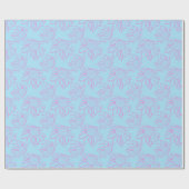 淡青色描のピンクの線花模様 ラッピングペーパー (フラット)