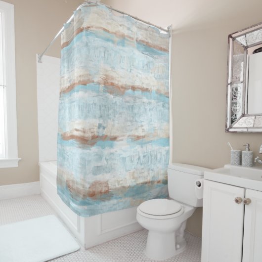 淡青茶色ホワイトウォーター色のストライプ シャワーカーテン (インサイチュ)