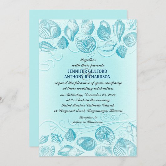 淡青貝類の結婚式招待状 招待状 (正面/裏面)