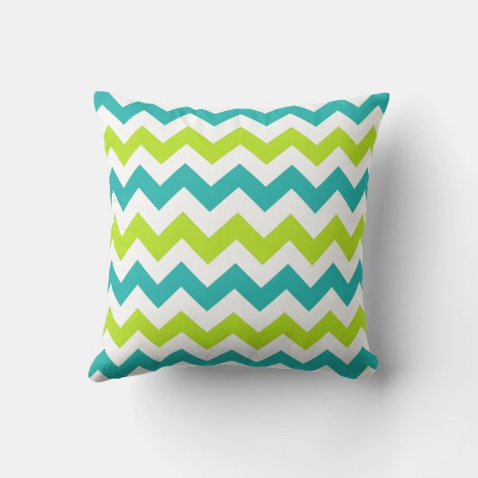 淡黄緑およびティール(緑がかった色)のシェブロンのジグザグ形の枕 クッション (裏面)