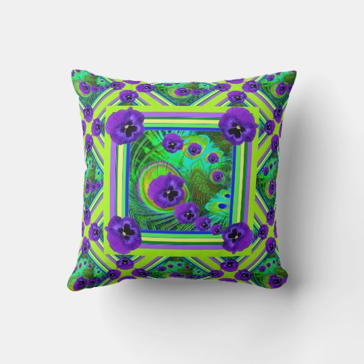 淡黄緑の春の緑の紫色のパンジーの花柄 クッション (裏面)
