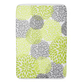 淡黄緑の灰色のダリアの花柄の花の花 バスマット (正面縦)