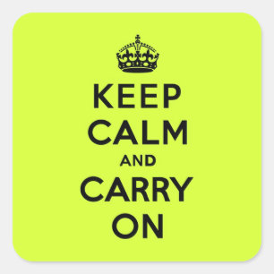 淡黄緑のKeep Calm and Carry Onの黒 スクエアシール