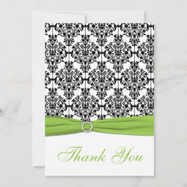 淡黄緑、白く、黒いダマスク織のサンキューカード サンキューカード