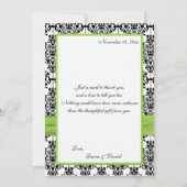 淡黄緑、白く、黒いダマスク織のサンキューカード サンキューカード (裏面)