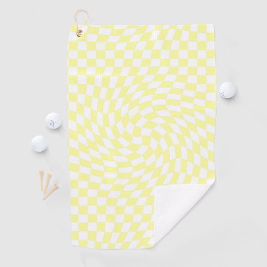 淡黄色と白色のチェック市松模様にパターン ゴルフタオル (インサイチュ)