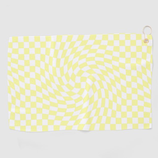 淡黄色と白色のチェック市松模様にパターン ゴルフタオル (横)