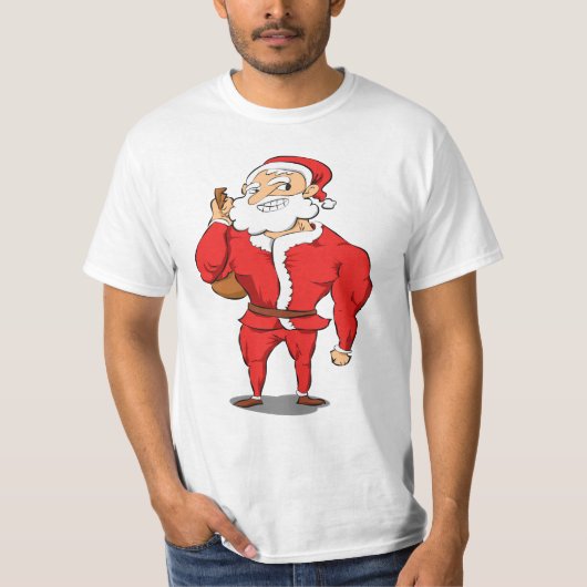 淡黄色のサンタのクリスマスの体育館 Tシャツ (正面)
