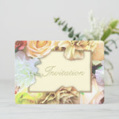 淡黄色のバラの誕生日パーティー招待状 招待状 (スタンド正面)