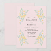 淡黄色の植物が華やぐウェディング 招待状 (正面/裏面)
