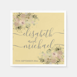 淡黄色の水彩ボーホー フラワートレンディ スタンダードカクテルナプキン