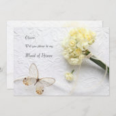淡黄色の花と蝶のメイドオブオナー 招待状 (正面/裏面)