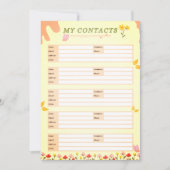 淡黄色の花柄 私の連絡先シート 招待状 (正面)