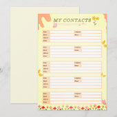 淡黄色の花柄 私の連絡先シート 招待状 (正面/裏面)
