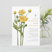 淡黄色の花 エレガントなスクリプト 洗礼 招待状 (スタンド正面)