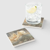 淡黄色のSilkieの鶏のコースター ストーンコースター (横)