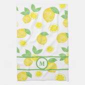 淡黄色レモンの淡黄色パーソナライズされた緑 キッチンタオル (縦)