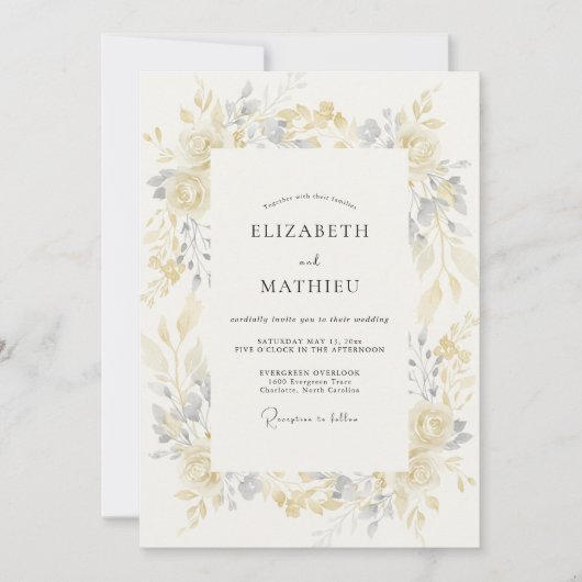 淡黄色繊細な春のウェディング 招待状 (正面)