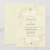 淡黄色繊細植物ウェディング 招待状 (正面/裏面)