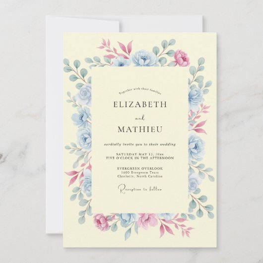 淡黄色 セレニティ ボタニカル ウェディング 招待状 (正面)