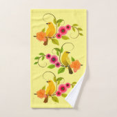 淡黄色 – 鳥と黄色のバラ バスタオルセット (ハンドタオル)