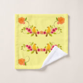 淡黄色 – 鳥と黄色のバラ バスタオルセット (ウォッシュタオル)